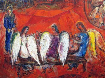 マルク・シャガール Painting - アブラハムと３人の天使 現代マルク・シャガールの詳細